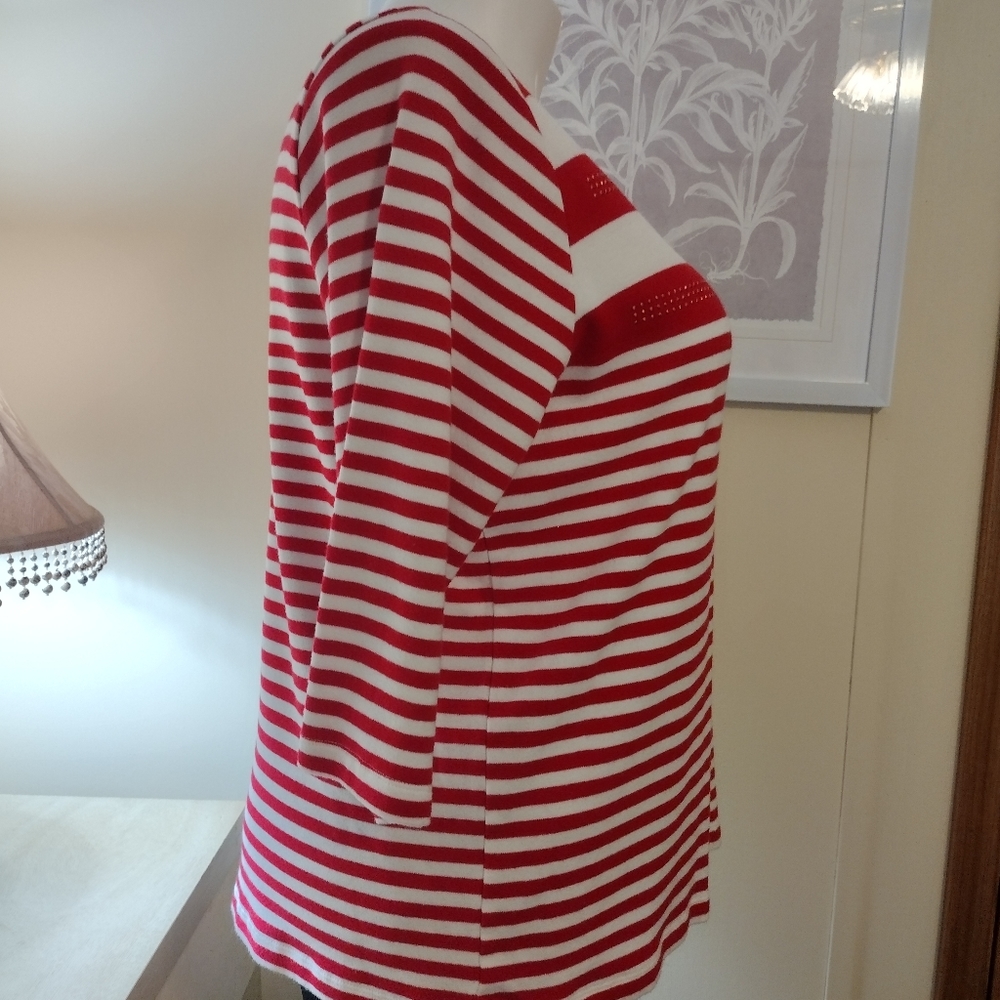 CJ Banks 1X Red White Striped Dazzled Nautical Boat neck 3/4 Sleeve Knit - Picture 4 of 11